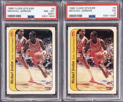 1986-87 Fleer Sticker #8 Michael Jordan Rookie Cards PSA-Graded Pair (2)